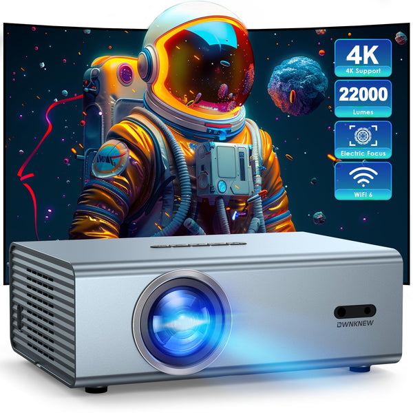 [Electric Focus]4K Projector with WiFi6 and Bluetooth 5.3, 22000 L Outside Video Movie Projectors, OWNKNEW Outdoor Gaming Projector, Support Auto Keystone Correction for Phone/TV/iPhone/HDMI/USB