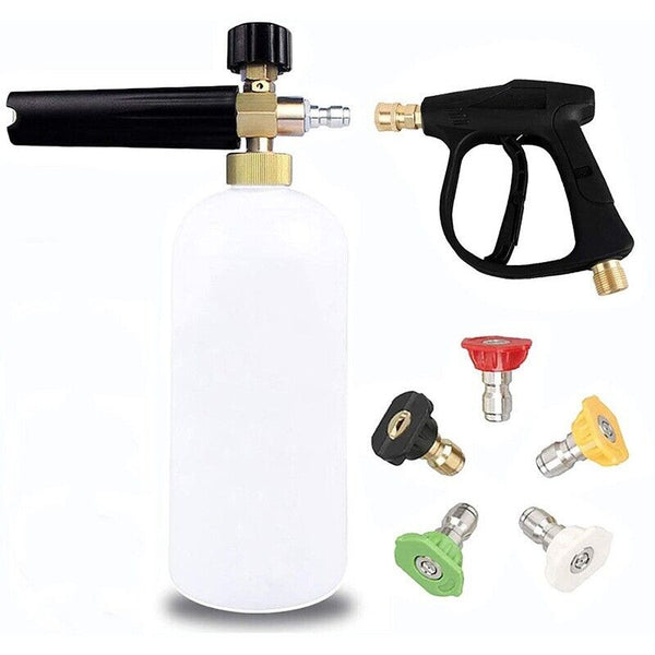 1/4" Pressure Washer Gun Snow Foam Pot Set Car Wash Soap Gun Cannon Spray Bottle