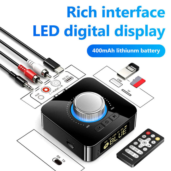 Digital LED Bluetooth 5.0 Receiver Transmitter HiFi Stereo AUX RCA Audio Adapter