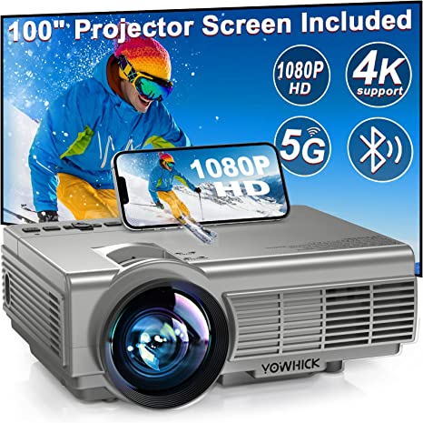 5G WiFi Bluetooth Projector, Native 1080P/9000L YOWHICK Mini Video Projector with 200'' Screen - YOWHICK