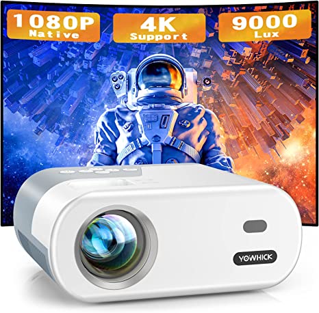 Mini Projector, Native 1080P 9000Lm Portable Outdoor Projector, YOWHICK Movie Projector 4K Supported, Video Projector with HDMI, USB, AV and Aux Ports for Laptop, TV Stick, PS5, Switch, Smartphone - YOWHICK