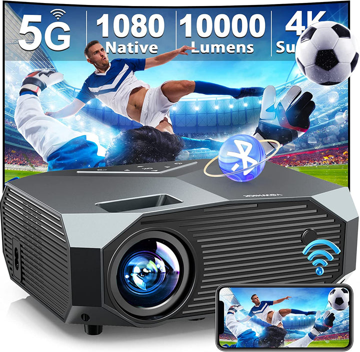 YOWHICK 5G WiFi Projector 10000L Full HD 1080P Outdoor Portable Video Projector Support 4K, Home Theater Movie Projector Compatible with HDMI, VGA, USB - Black - YOWHICK