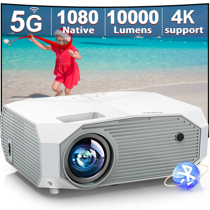 Projector with 5G WiFi & Bluetooth, YOWHICK 10000L Full HD 1080P Outdoor Portable Video Projector Support 4K, Home Theater Movie Projector Compatible with HDMI, VGA, USB, Laptop, iOS & Android Phone, White - YOWHICK