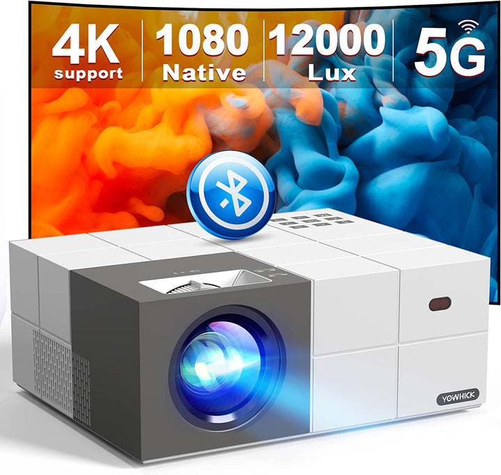 Native 1080P 5G WiFi Bluetooth Projector 4K Support, White - YOWHICK