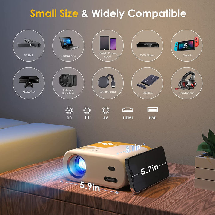 Mini Projector, Native 1080P Full HD, yellow - YOWHICK