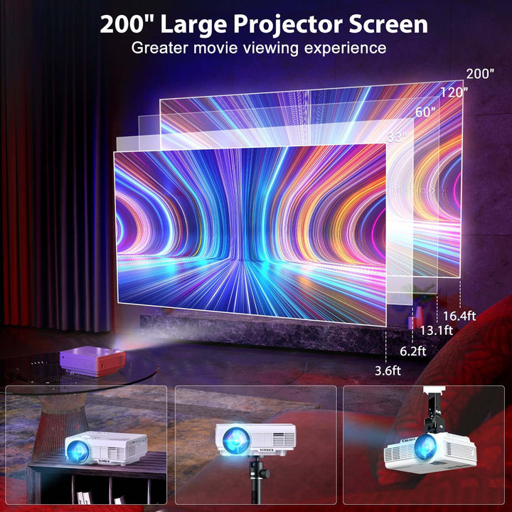 WiFi Bluetooth Projector, Native 1080P/8000L YOWHICK Mini Video Projector with 200'' Screen, Portable Projector Compatible with iOS/Android/Win for Outdoor Movie, Home Theater