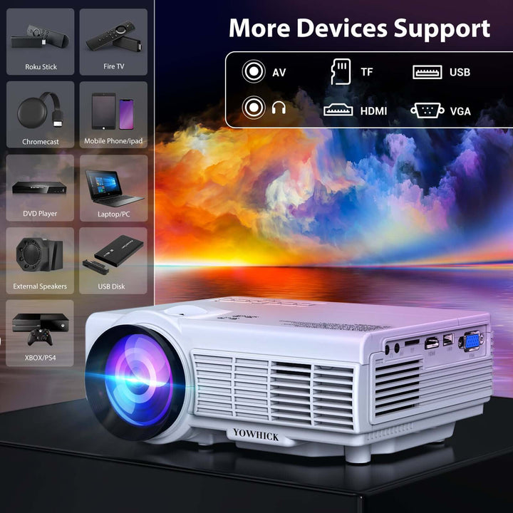 WiFi Bluetooth Projector, Native 1080P/8000L YOWHICK Mini Video Projector with 200'' Screen, Portable Projector Compatible with iOS/Android/Win for Outdoor Movie, Home Theater